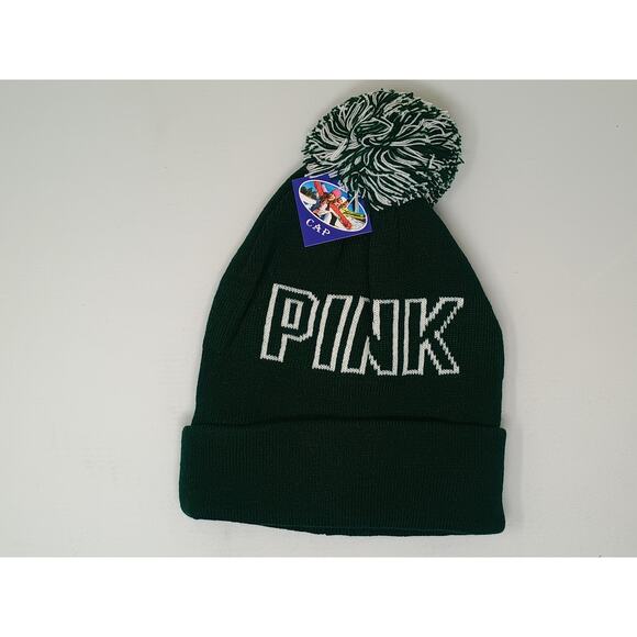 Victoria's Secret PINK Green Beanie Hat with Pom-Pom - Picture 1 of 3